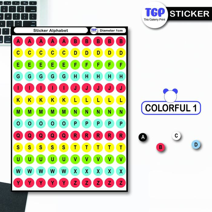 Gambar Sticker Alfabet Huruf 1cm, Stiker Bulat Label Huruf Kecil, Bisa Custom - Colorful 1, Vynil, anti air dari Tira Gallery Print undefined Tokopedia