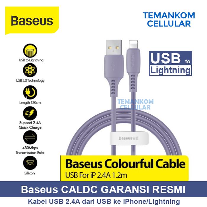 Kabel BASEUS USB to Lightning Apple iphone Cable RESMI Ungu