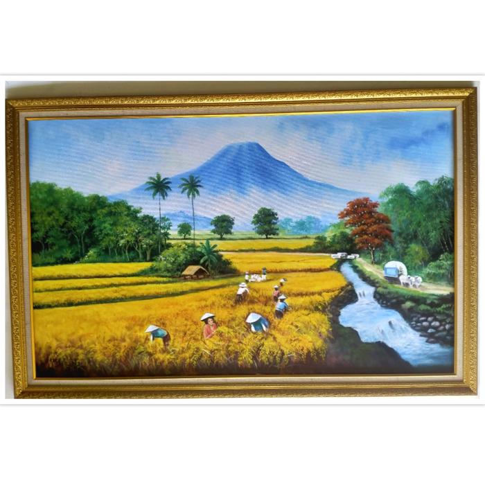 Gambar Lukisan Panen Padi Komplit Bingkai 85 x 135 cm - B dari toko lukisan sokaraja undefined Tokopedia