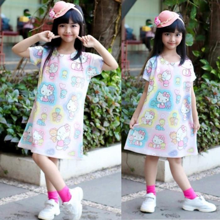 Gambar Daster Anak Perempuan Hello Kitty Dress Anak Perempuan Cantik Printing - Hello Kitty, Dewasa/All Size dari Man Cloth undefined Tokopedia
