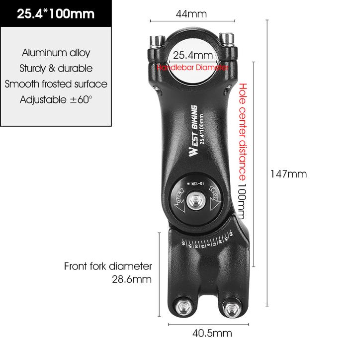Gambar West Biking YP0805023 Stem Sepeda MTB Rise Adjustable 0-60 Derajat - 25.4 x 100mm dari vesantra undefined Tokopedia