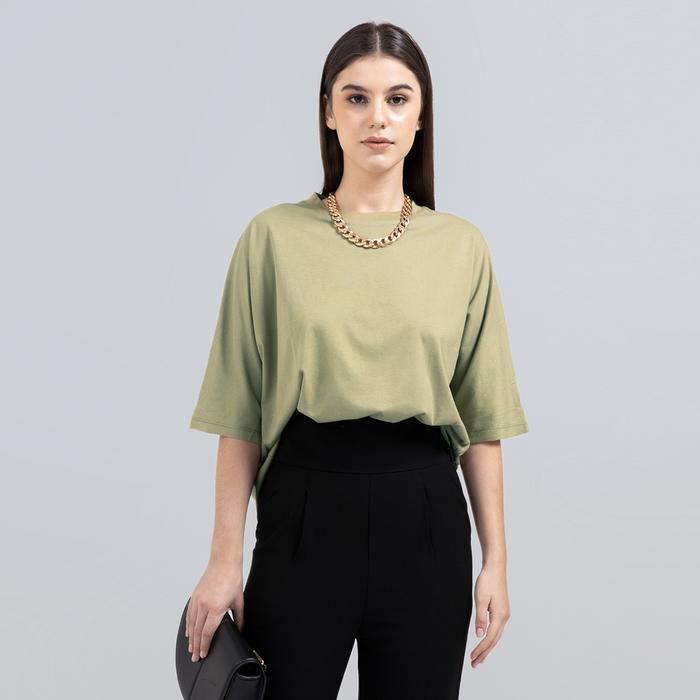 Gambar RYAN OVERSIZED TENCEL MODAL T-SHIRT LOOKBOUTIQUESTORE - OLIVE, XL dari LOOKBOUTIQUESTORE undefined Tokopedia