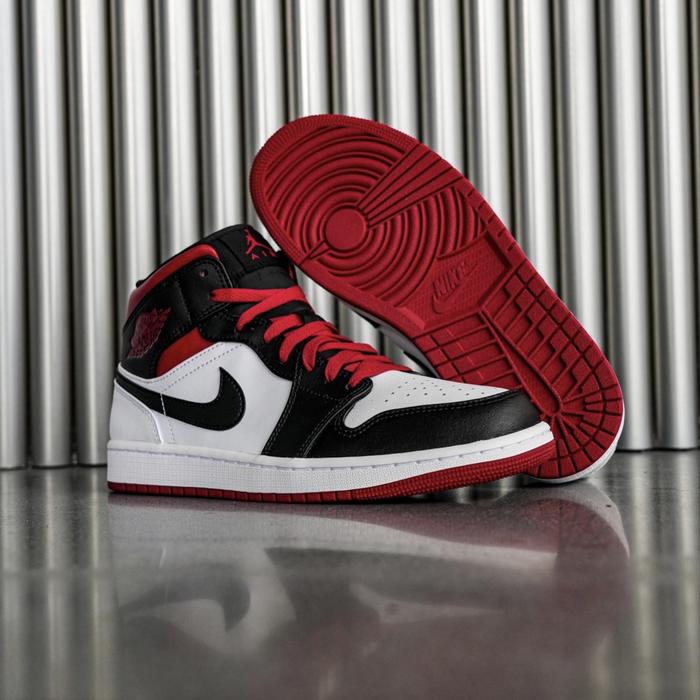 Nike Jordan Jordan 1s Red And White Mid Sepatu Jordan Mid Black