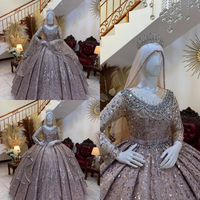 Gambar gaun pengantin premium span slim full payett - moca, All Size dari griya Qmade kebaya undefined Tokopedia