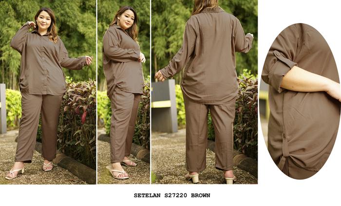 Gambar LD 130 4XL Setelan Kemeja Celana Panjang Shakila Big Size Jumbo S27220 - Brown dari Baju.Bigsize undefined Tokopedia