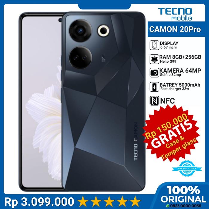 Gambar TECNO CAMON 20 PRO NFC BLUE RAM 8GB/256GB RESMI - Hitam dari KINGTEL undefined Tokopedia