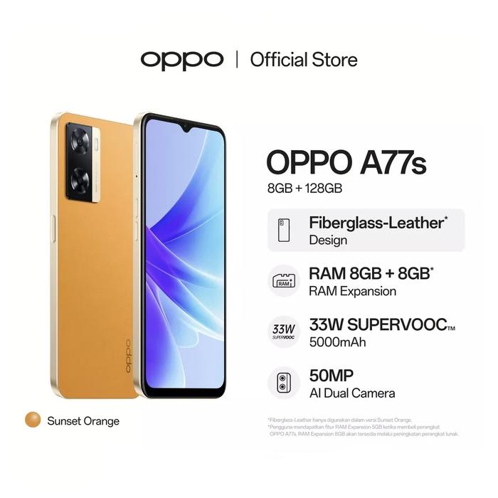 Gambar HP OPPO A77S 8/128 GB - OPPO A77S RAM 8GB INTERNAL 128GB GARANSI RESMI - Sunset Orange dari Cahaya Store Cell undefined Tokopedia