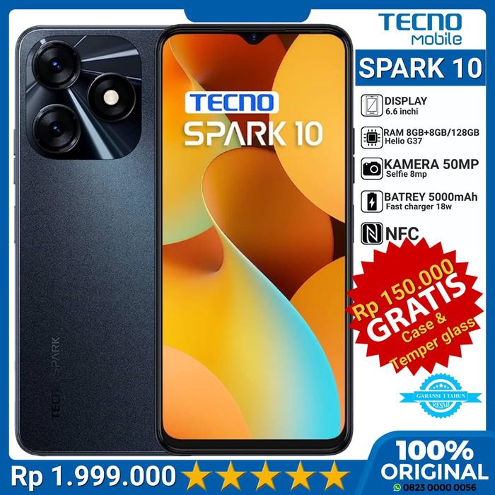 Gambar TECNO SPARK 10 NFC BLUE RAM 8GB+8GB/128GB RESMI - Hitam dari KINGTEL undefined Tokopedia