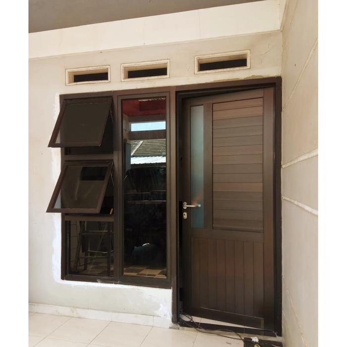 Jual Pintu Aluminium Ruang Tamu merk YKK kombinasi Jendela plus Kusen 4