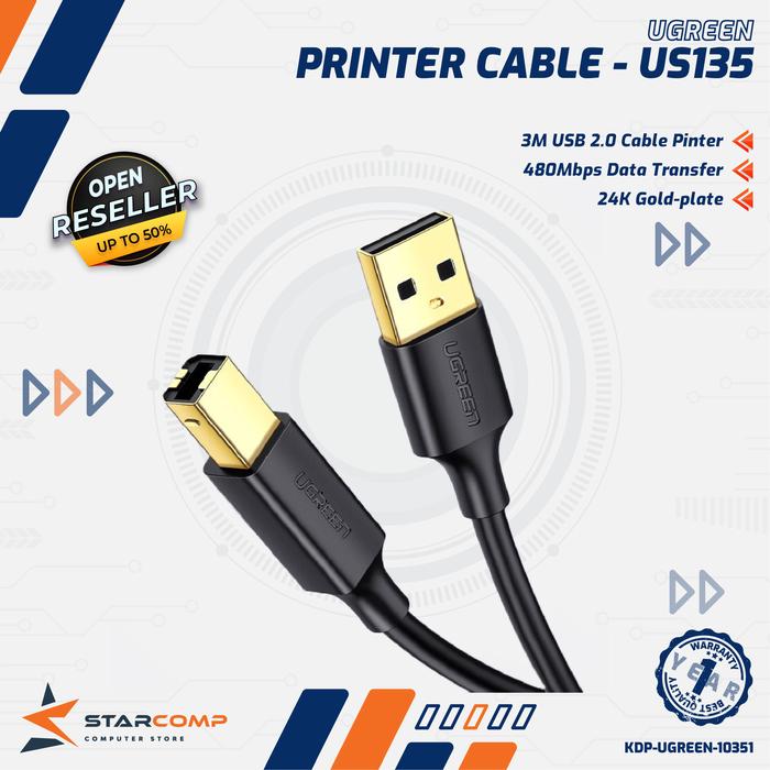Gambar UGREEN US135 Printer Cable USB A 2.0 Male To USB B Male - 3M [10351] dari Starcomp Origin undefined Tokopedia