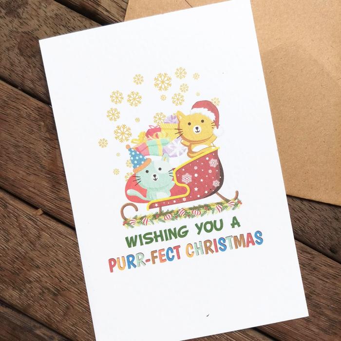 Gambar Kartu Ucapan Natal & Amplop Christmas Greeting Card Cat Pun Lucu - purr dari Kartu Lopie undefined Tokopedia