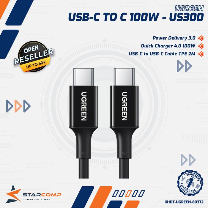 Gambar UGREEN Kabel Fast Charging 100W 5A USB Type C to C PD QC - US300 - 2M Black 80372 dari Starcomp Origin undefined Tokopedia