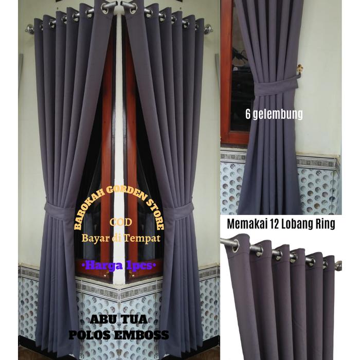 Gambar gorden murah polos import blackout L 140 × T 200 smockring 12 lubang - Polos Abu Tua, T150 cm 6 Lipat dari BAROKAH GORDEN STORE undefined Tokopedia