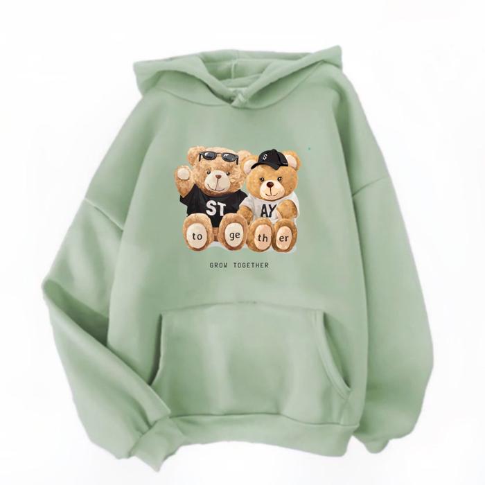 Bear Stay Grow Together Hoodie Wanita L XXL Hodie Motif Beruang Cute  Latte, XL