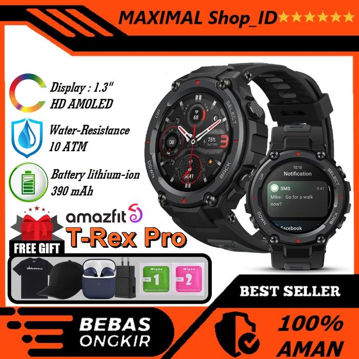 Gambar PROMO ! Amazfit T-Rex Pro Smartwatch ATM Military Grade Amazfit T REX - Black, Fre Antigores dari maximalshop id undefined Tokopedia