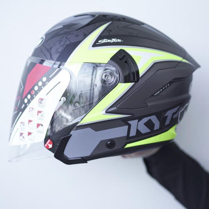 Jual Helm KYT NFJ Atitude Black Yellow Doff FG JET NF J halface