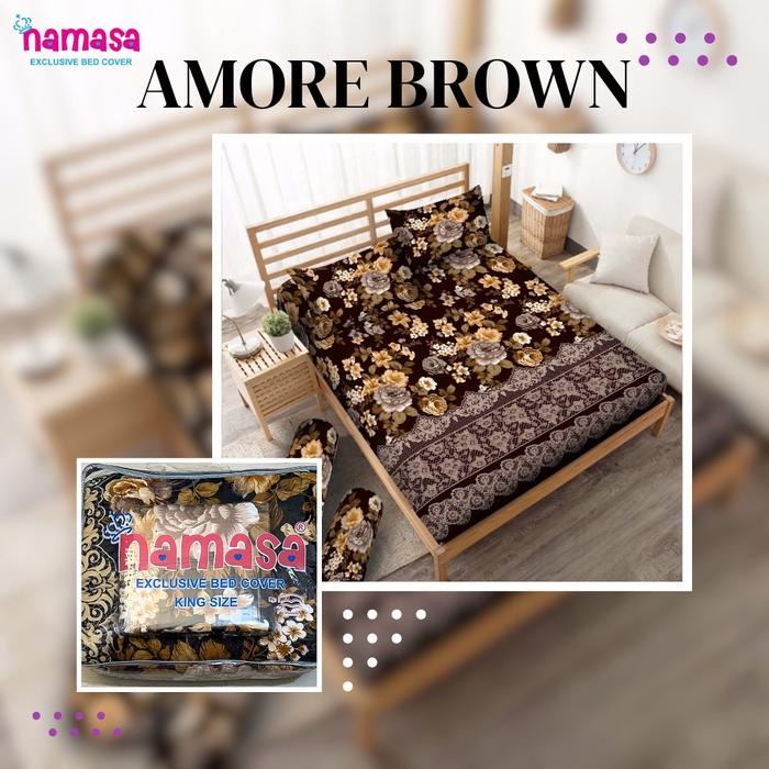 Gambar Namasa Bedcover set + Sprei 160x200 queen size sprei sudut karet - AMORE BROWN dari Miracleolshop_NEW undefined Tokopedia