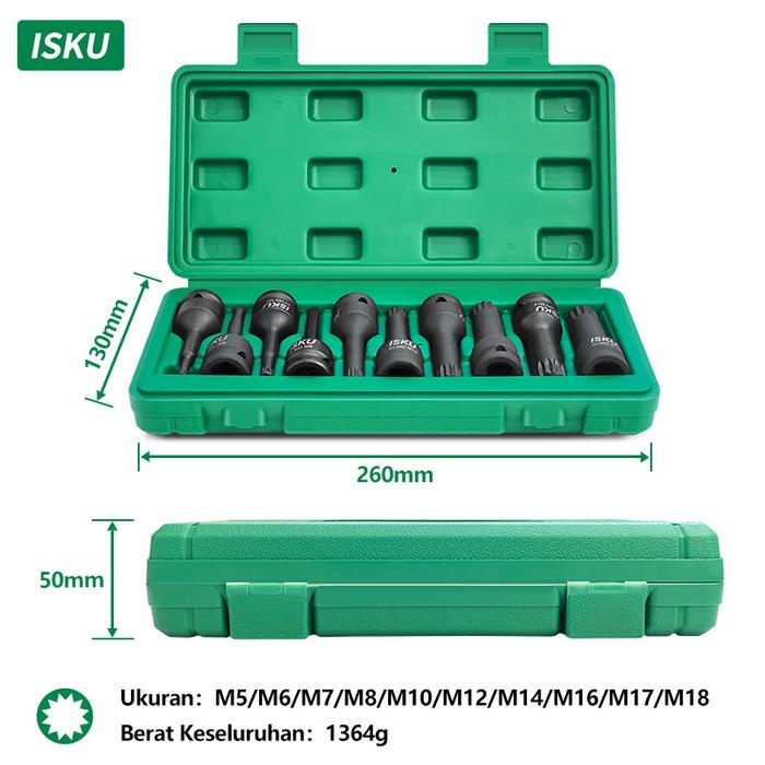 Gambar ISKU Impact Bit Socket  Panjang 1/2'' 10pcs Mata Kunci Shock Hexagonal - Model M dari ISKU store undefined Tokopedia