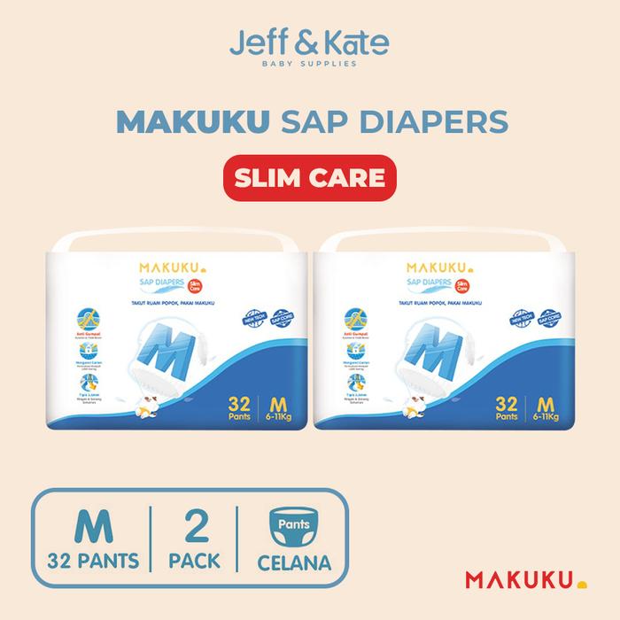 Gambar Makuku SAP Diapers Slim Care Popok Bayi NB/S/M/L/XL/XXL - 2 Pack - Pants M32 dari Jeff & Kate undefined Tokopedia
