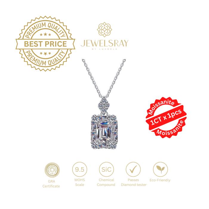 Gambar Kalung Maris Emerald Cut Moissanite Necklace Diamond Look Kawin Lamar - Tanpa Gift dari Luxoela undefined Tokopedia