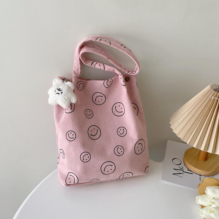 Gambar Mismi Patsy Bag Tas Jinjing Wanita Korea Korduroi Happy Tote Bag - 12P - Merah Muda dari Mismi Official Store undefined Tokopedia