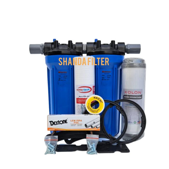 Gambar Paket Filter Air 2 Tahap (SEDIMEN DAN GAC) - WL 10 BLUE - Lengkap - Nano biru, drat 1/2" dari shandafilter undefined Tokopedia