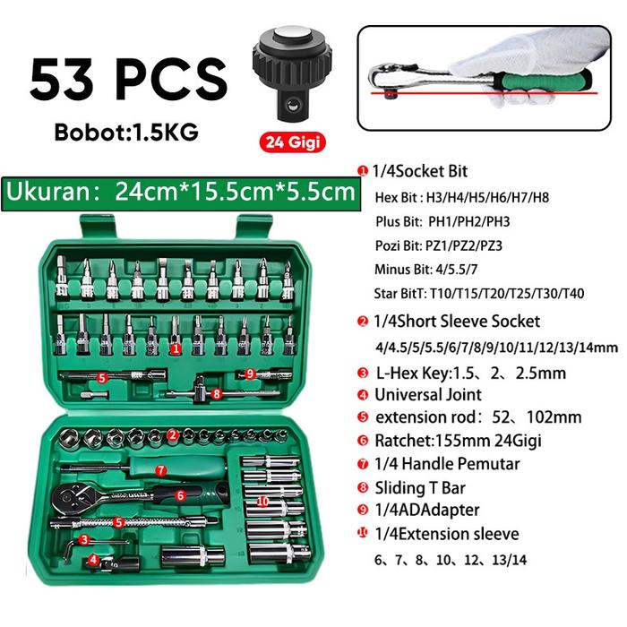 Gambar Isku Tool Kit 187pcs Set Perkakas kunci shock set lengkap kunci sok - 53pcs(24gigi) dari ISKU Official Shop undefined Tokopedia