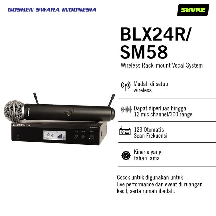 Gambar SHURE BLX24R/SM58 Wireless Rack-mount Vocal System dari Goshen Swara Indonesia undefined Tokopedia