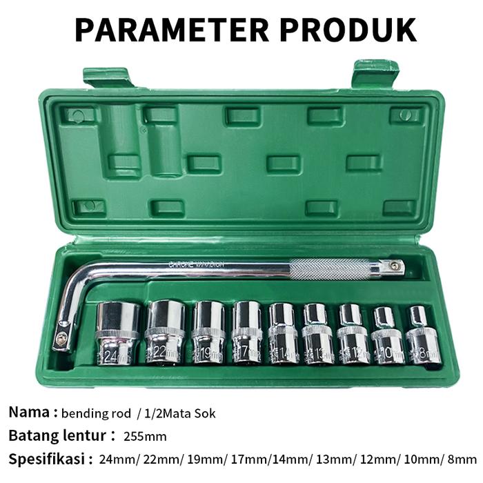 Gambar ISKU Mata kunci sok set 10Pcs Termasuk 9pcs 8-24mm 1/2 inch 6PT Mata Sock Set Dan 1pcs 1/2 Inch Gagang Sock L/Kunci Set 1/2 inch 6Pt Kunci Mata Shock TOOL KIT - 10 pcs dari ISKU Tools Official Store undefined Tokopedia
