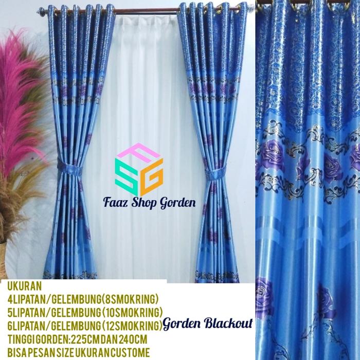 Gambar Gorden Blackout Premium Tebal Motif Bunga Rose Mewah - Biru, L:100 X T:225 dari Faaz Shop Gorden undefined Tokopedia