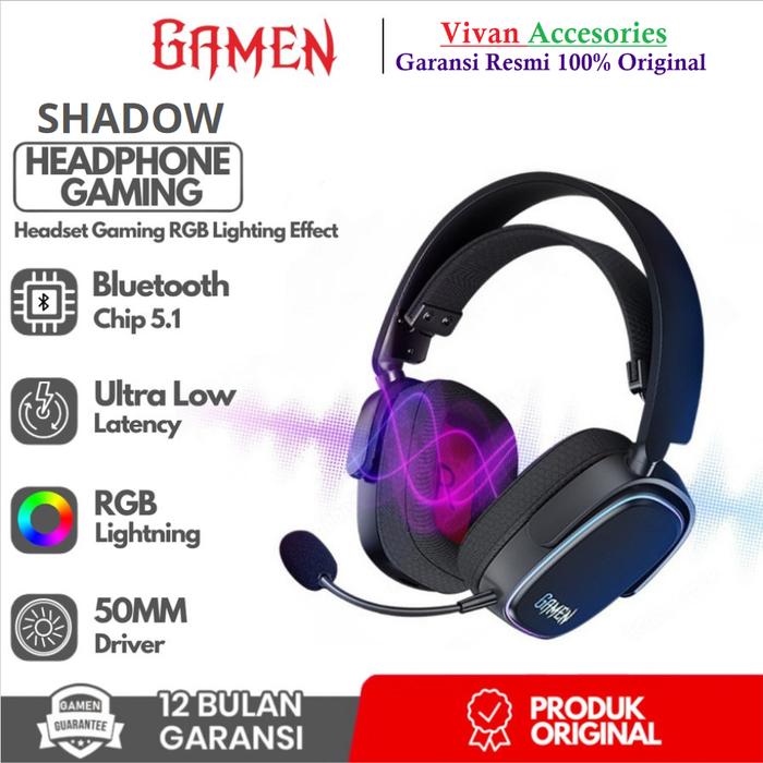 Gambar GAMEN SHADOW Headset Gaming Wireless Headphone Bluetooth With Mic Ori - Tanpa Extra dari Vivan.Accesories undefined Tokopedia