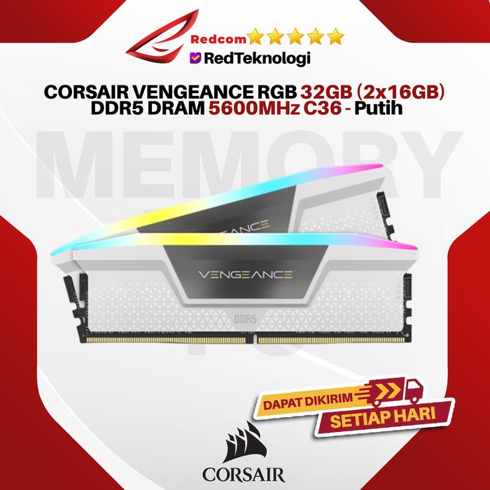 Gambar CORSAIR VENGEANCE RGB 32GB (2x16GB) DDR5 DRAM 5600MHz C36 - Putih dari RedTeknologi-Redcom undefined Tokopedia