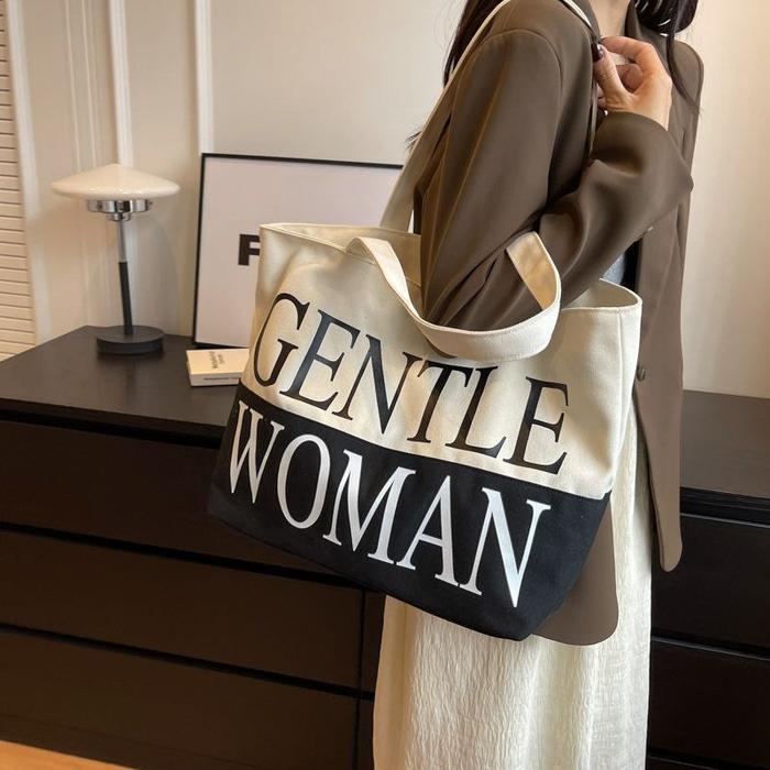 Gambar Tas Tote Bag Kanvas Gentle Woman Import Tas Bahu Wanita Gentle Woman - Black White dari Bags Diary_NEW undefined Tokopedia