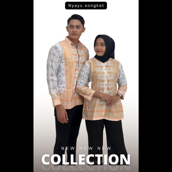 Gambar Baju Couple Batik Pasangan Atasan Motif Jumputan Palembang Songket dari Tina Songket undefined Tokopedia