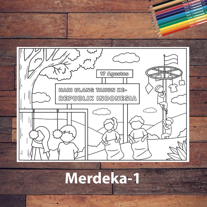 Gambar Lembar Mewarnai Anak Tema KEMERDEKAAN Agustusan Indonesia (17 Agustus) - Merdeka-1, A3 dari Tasneem TT undefined Tokopedia