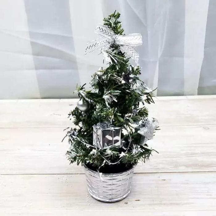 Gambar Ready pohon natal mini dekorasi meja ornamen dekorasi pesta pohon nata - silver+lamp LED dari Central Pedia Store undefined Tokopedia
