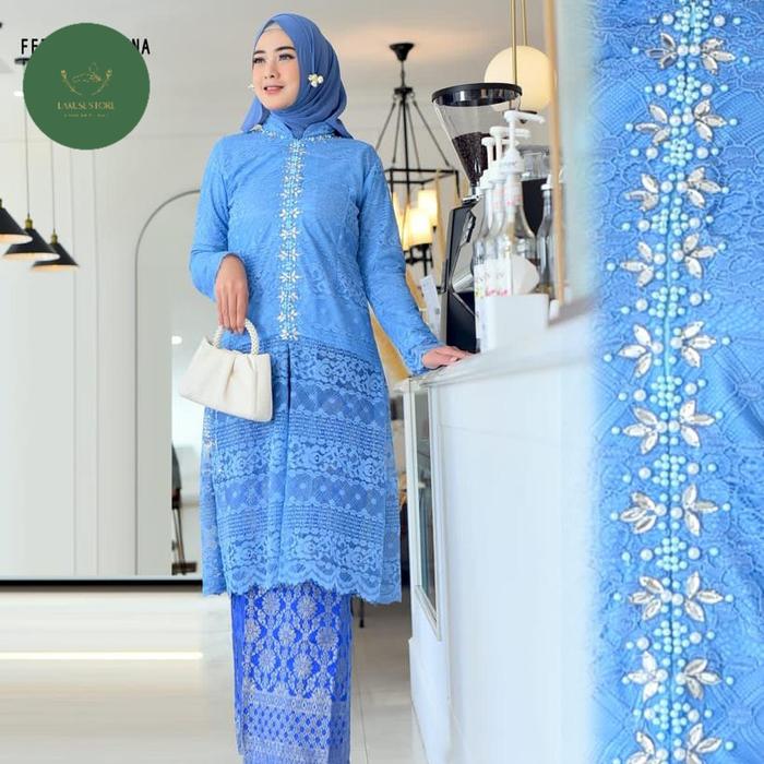 Gambar kebaya Payet Malika jumbo ld 130 cm terbaru/kebaya modern/kebaya - biru denim, L dari LAKUSE STORE undefined Tokopedia