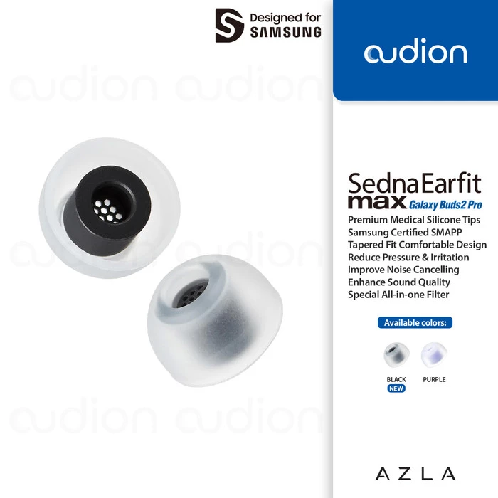 Gambar AZLA SednaEarfit MAX for Galaxy Buds 2 Pro | Medical Silicone Eartips - BLACK, 1 PAIR SS dari Audion Store undefined Tokopedia