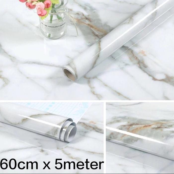 Gambar Wallpaper lantai kamar mandi / sticker dinding serbaguna 3d anti air - Kithen marmer dari EsNasa undefined Tokopedia