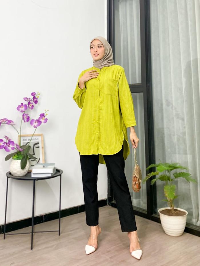 Gambar Atasan Muslim Wanita / Tunik Lady crush Kancing Depan Busui Friendly - Lemon, all size dari biroe fashion undefined Tokopedia