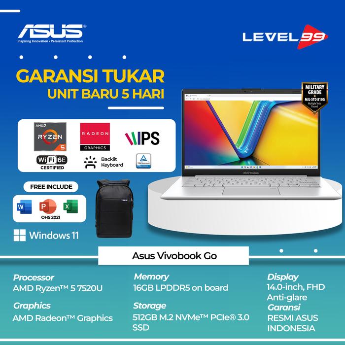 Gambar Laptop Asus E1404FA-FHD553 Ryzen 5 7520U/16GB/512GB/14.0-inch/W11+OHS dari Level99Store undefined Tokopedia