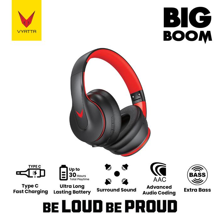Gambar VYATTA BIG BOOM BLUETOOTH HEADPHONE WIRELESS HEADSET EARPHONE AAC - RED dari VYATTA BOGOR undefined Tokopedia
