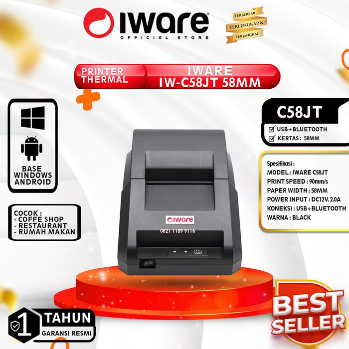 Gambar Printer Kasir Thermal Mini Iware C58BT PRO RJ11 58mm Usb+Bluetooth Win - IW-58JT dari Iware.id undefined Tokopedia