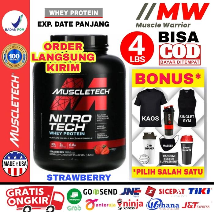 Gambar Muscletech Nitrotech 4 Lbs Nitro Tech 4Lb Whey Protein Isolate BPOM - Strawberry, KAOS dari MUSCLE WARRIOR undefined Tokopedia