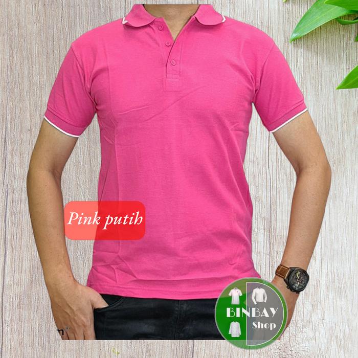 Gambar KAOS KERAH KATUN PIQUE PINK LIS PUTIH - Pink, S dari BinBay undefined Tokopedia