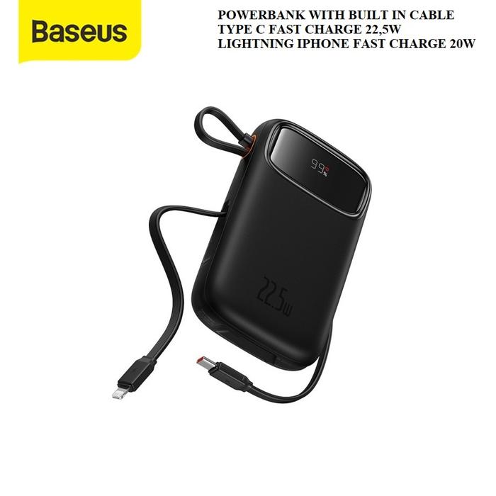Gambar BASEUS MINI POWERBANK QPOW FAST CHARGING 22,5W 10000MAH BUILT IN CABLE - Hitam dari Citos Global Teknologi undefined Tokopedia