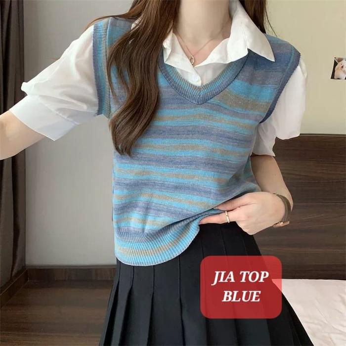 Gambar TOKYOBERRY JIA TOP KEMEJA VEST FASHION WANITA REMAJA ABG IMPORT KOREA - JIA BLUE dari TokyoBerry undefined Tokopedia