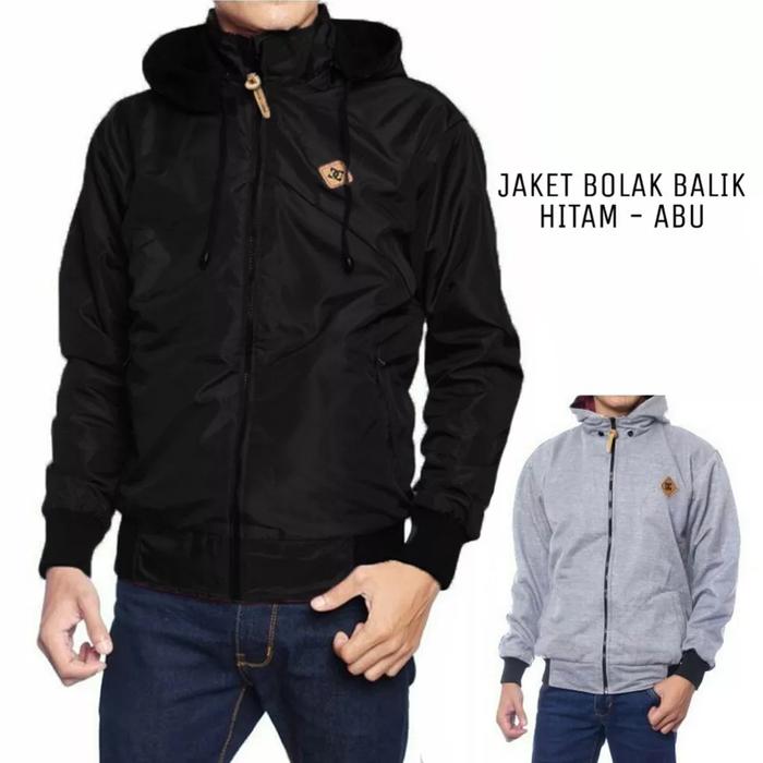 Gambar Jaket DC Pria Bolak Balik Jaket cowok pria 2 in 1 Premium Parasut Kain - Hitam Abu, M dari TEAF OFFICIAL undefined Tokopedia