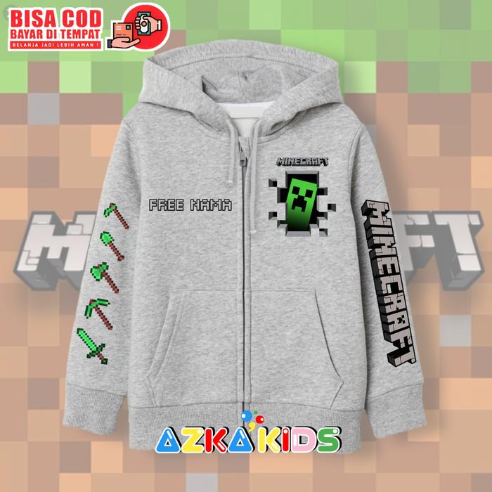 Jual Hoodie zipper anak minecraft logo/jaket resleting hijau