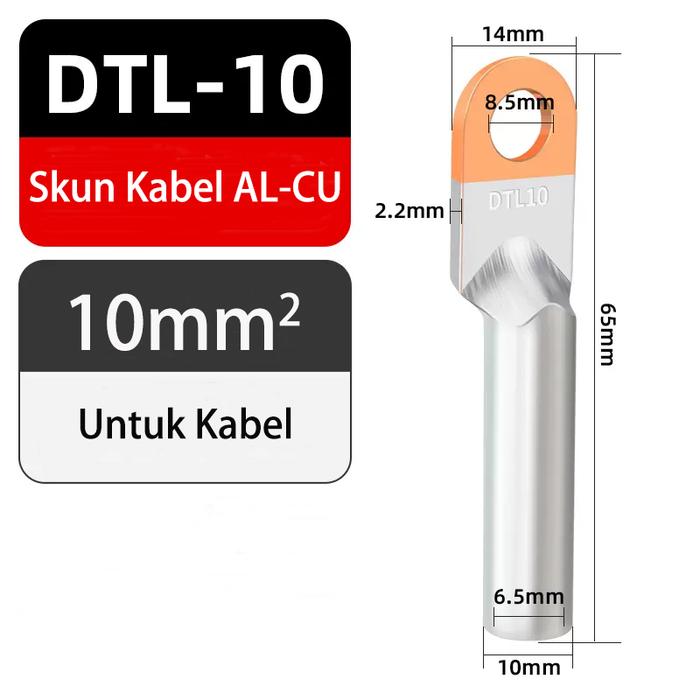 Gambar Skun Kabel Bimetal AL-CU DTL-1 10mm 16mm 25mm 35mm 50mm 70mm 95mm 120m - 10mm dari STAR ELECTRIC HOME undefined Tokopedia